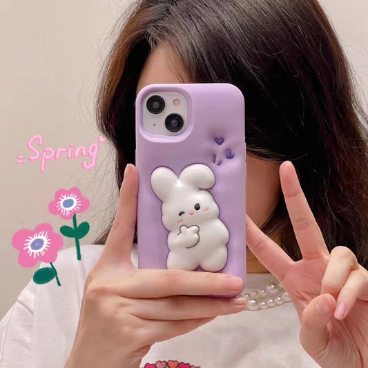 For iPhone 14 / 13 Silicone Phone Case 3D Cartoon Rabbit Decor Anti-scratch Phone Cover