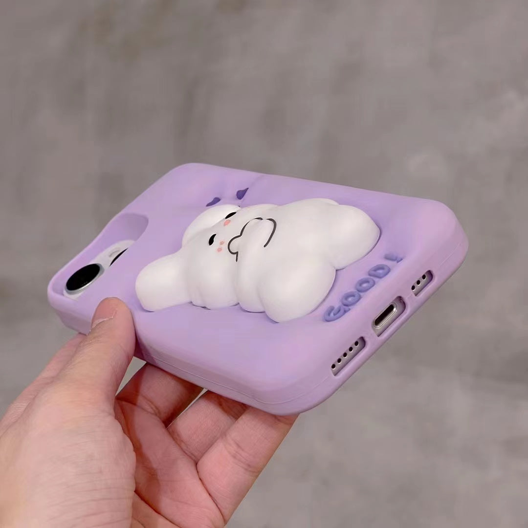 For iPhone 14 / 13 Silicone Phone Case 3D Cartoon Rabbit Decor Anti-scratch Phone Cover