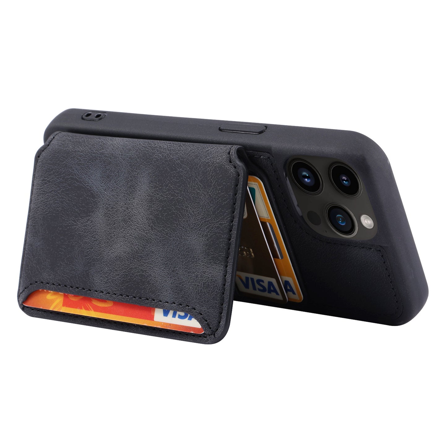 For iPhone 14 Pro Max Phone Wallet Case RFID Blocking Leather Coated TPU Kickstand Cover