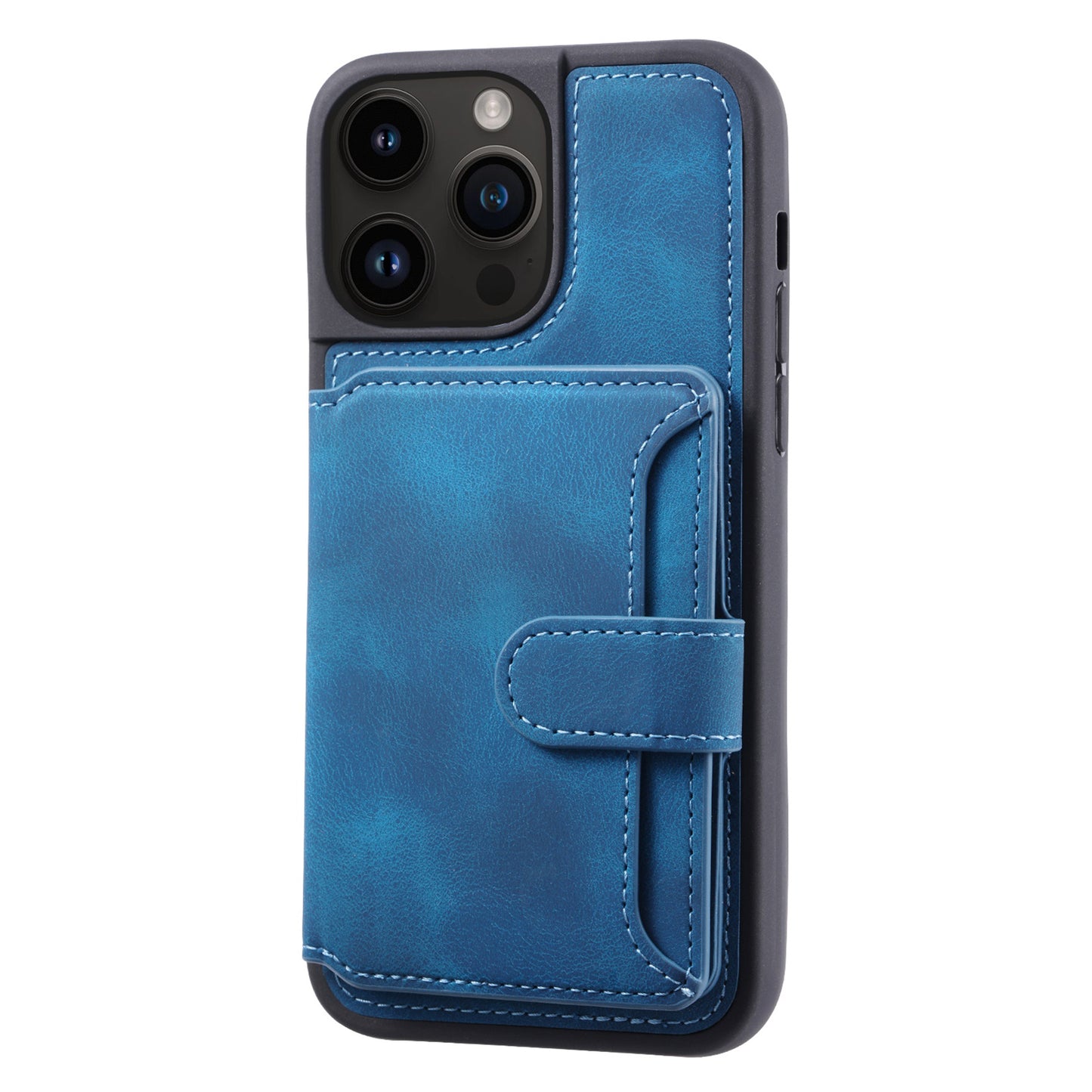 For iPhone 14 Pro Max Phone Wallet Case RFID Blocking Leather Coated TPU Kickstand Cover