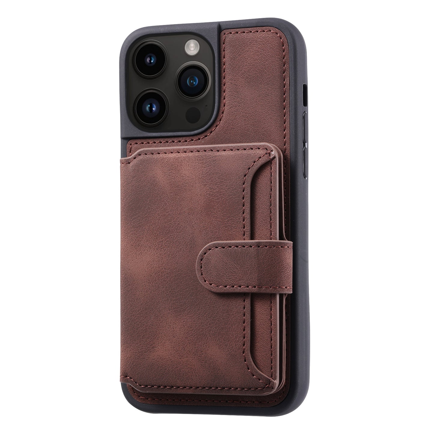 For iPhone 14 Pro Max Phone Wallet Case RFID Blocking Leather Coated TPU Kickstand Cover