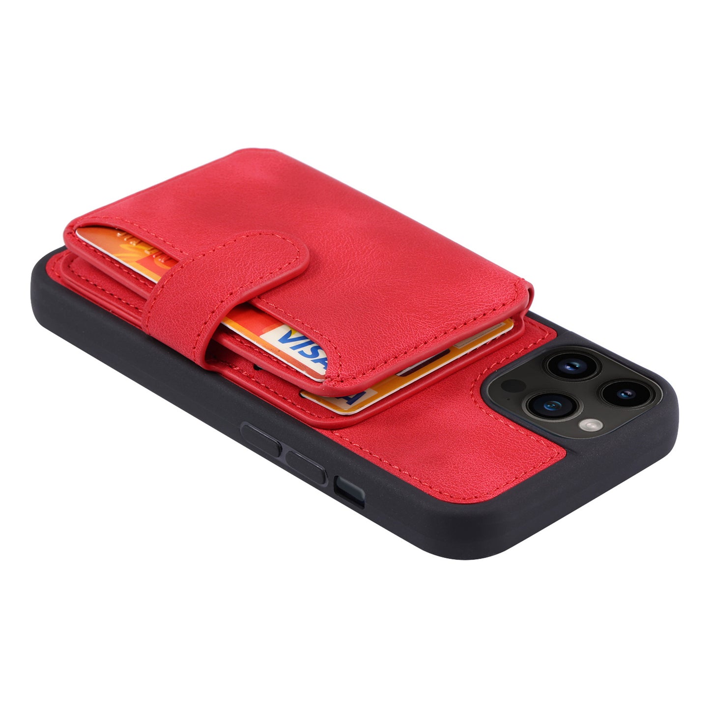 For iPhone 14 Pro Max Phone Wallet Case RFID Blocking Leather Coated TPU Kickstand Cover