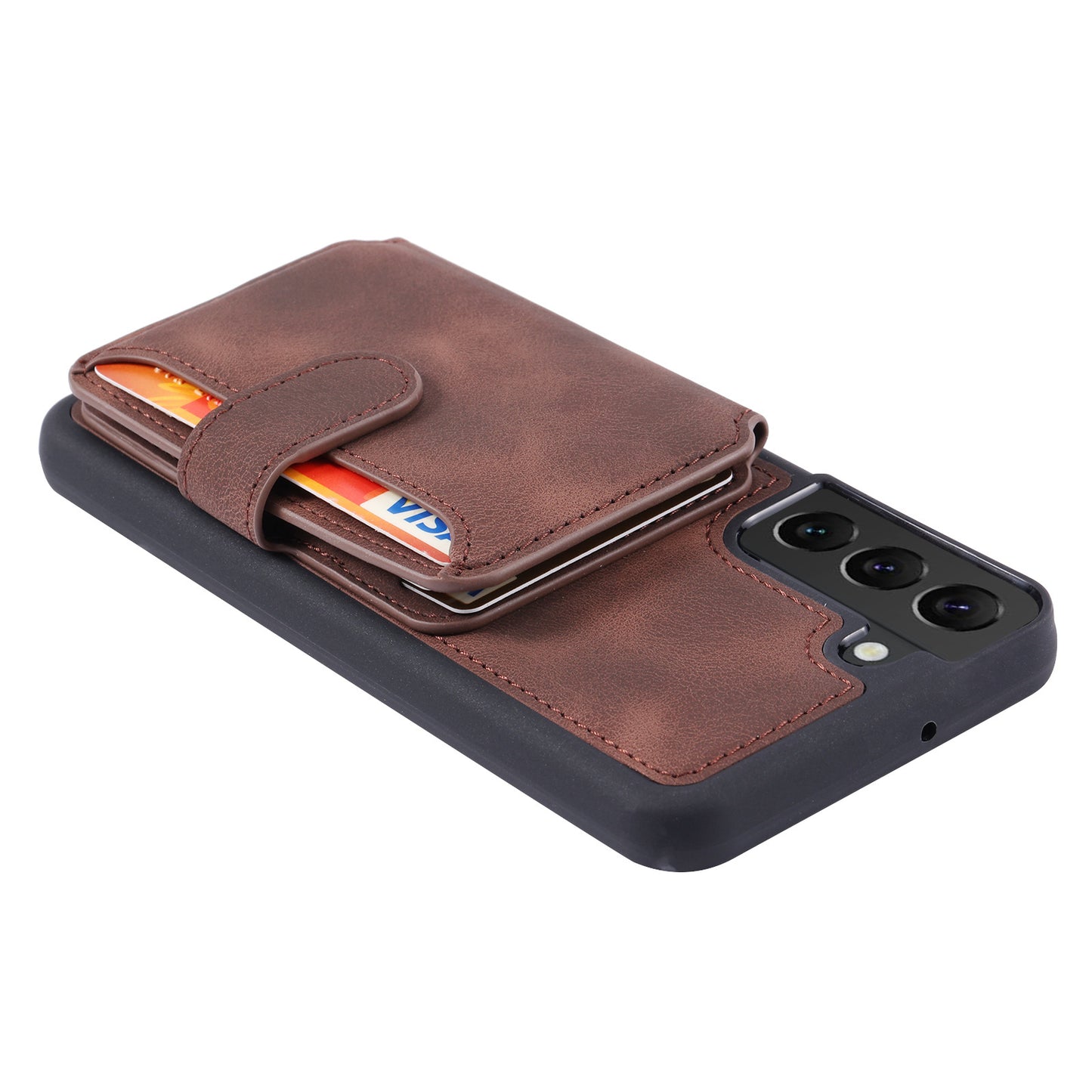 For Samsung Galaxy S22 5G RFID Blocking Phone Case Leather Coated TPU Kickstand Wallet Phone Cover