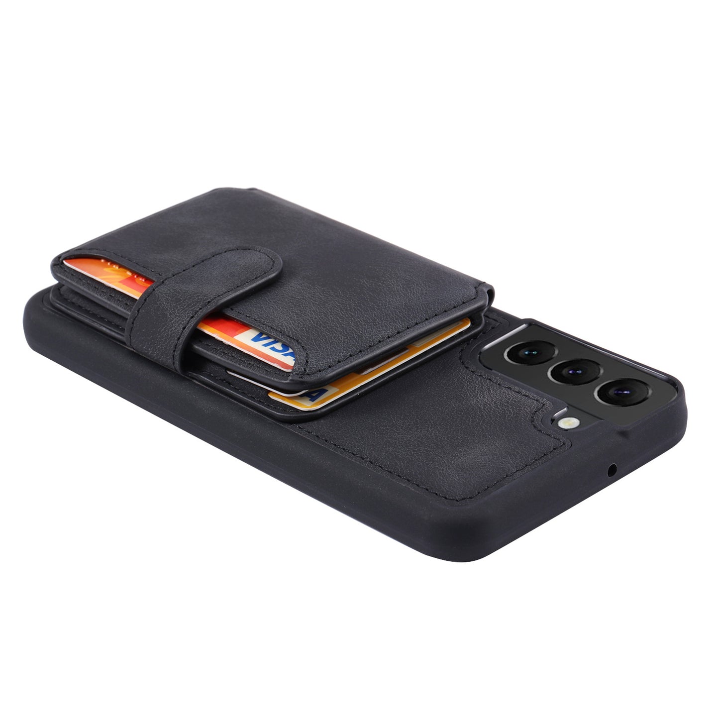 For Samsung Galaxy S22+ 5G Wallet RFID Blocking Phone Cover Kickstand Leather Coated TPU Case