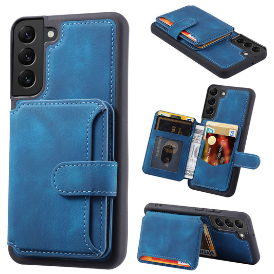 For Samsung Galaxy S22+ 5G Wallet RFID Blocking Phone Cover Kickstand Leather Coated TPU Case