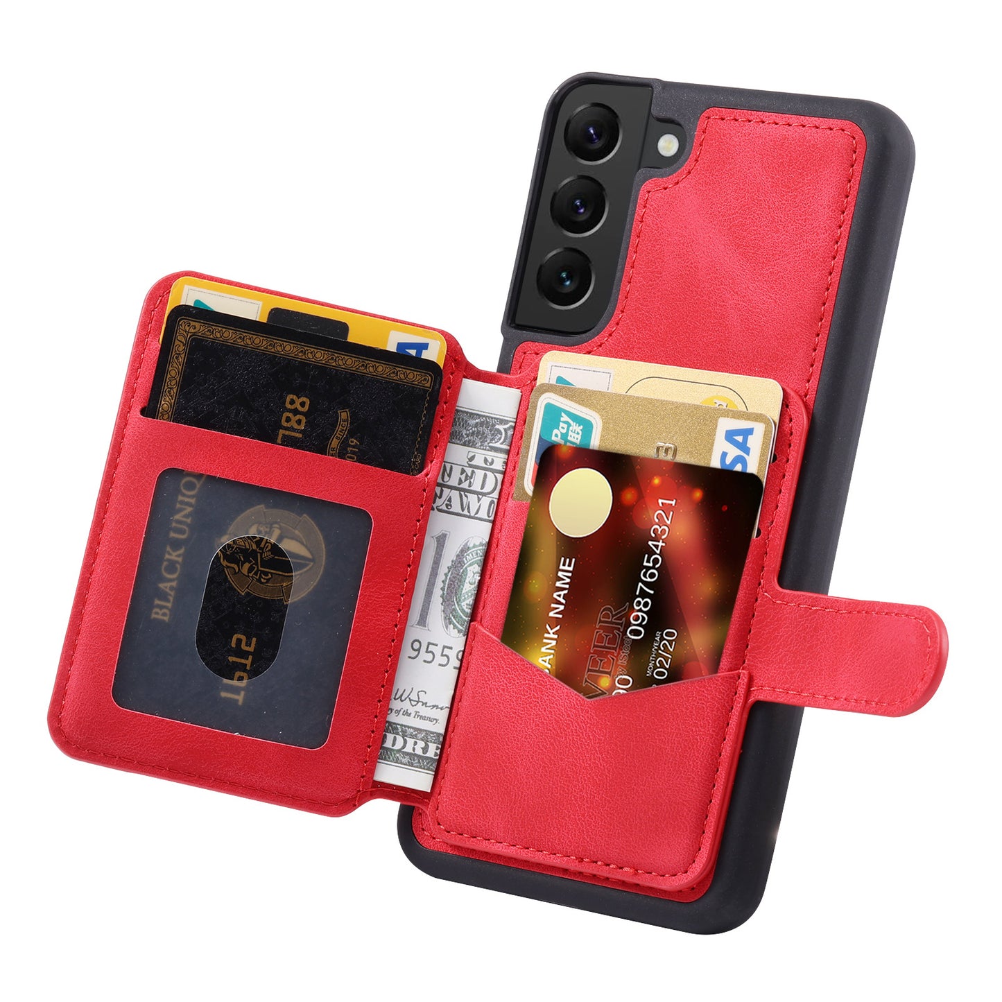 For Samsung Galaxy S22+ 5G Wallet RFID Blocking Phone Cover Kickstand Leather Coated TPU Case