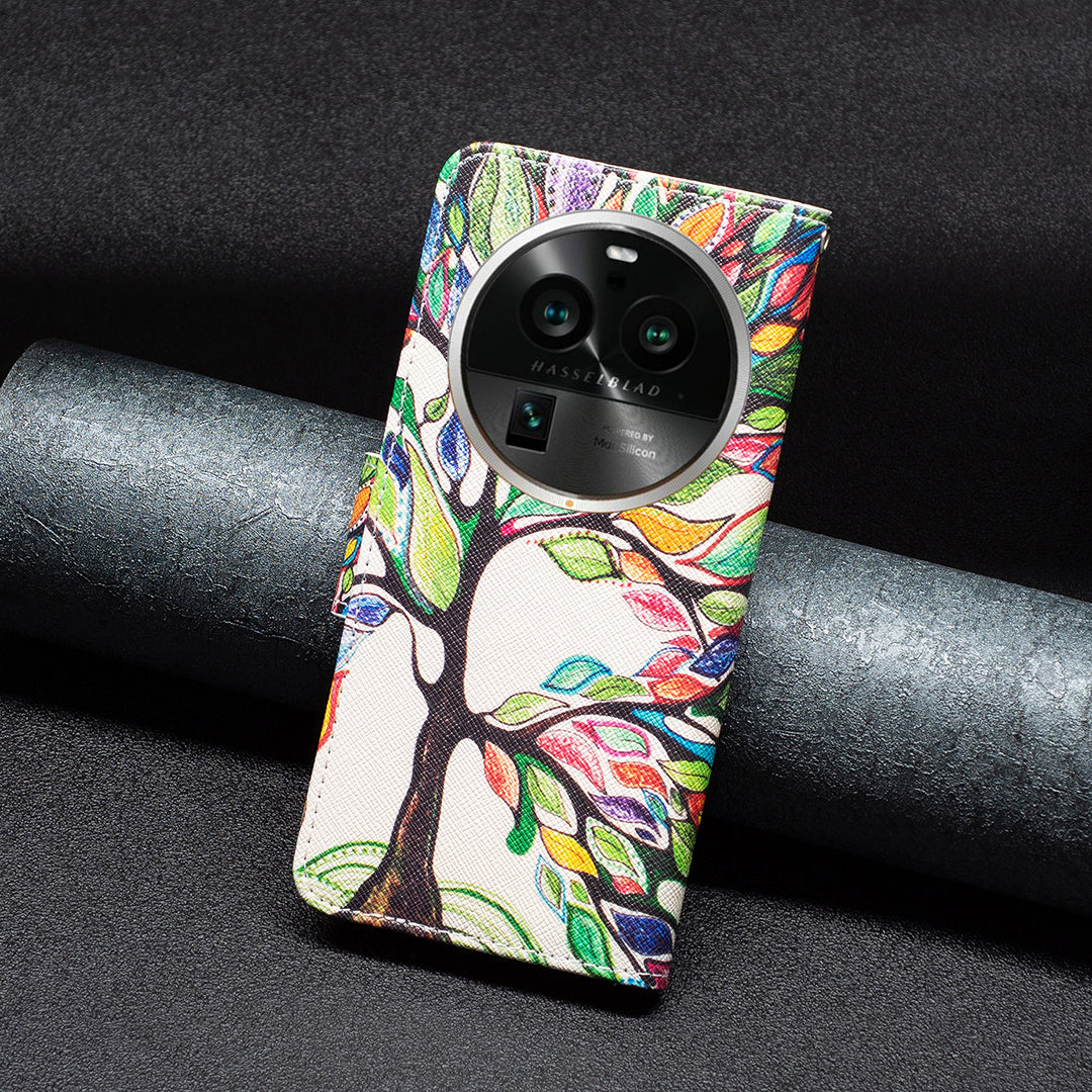 For Oppo Find X6 Pro 5G Pattern Printing PU Leather Wallet Cover Shockproof Stand Phone Case