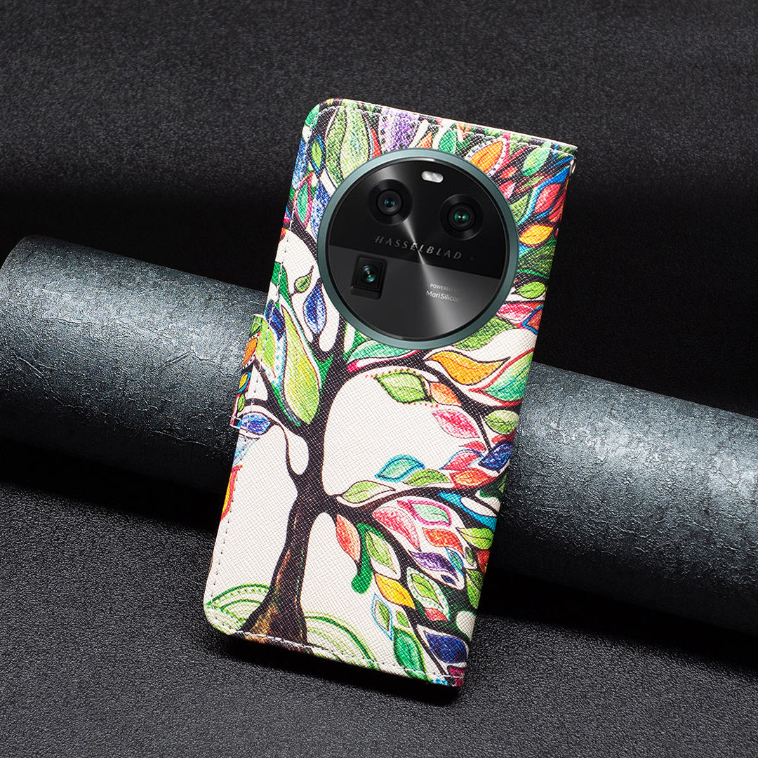 For Oppo Find X6 5G Pattern Printing Full Protection Phone Case PU Leather Wallet Flip Stand Shell
