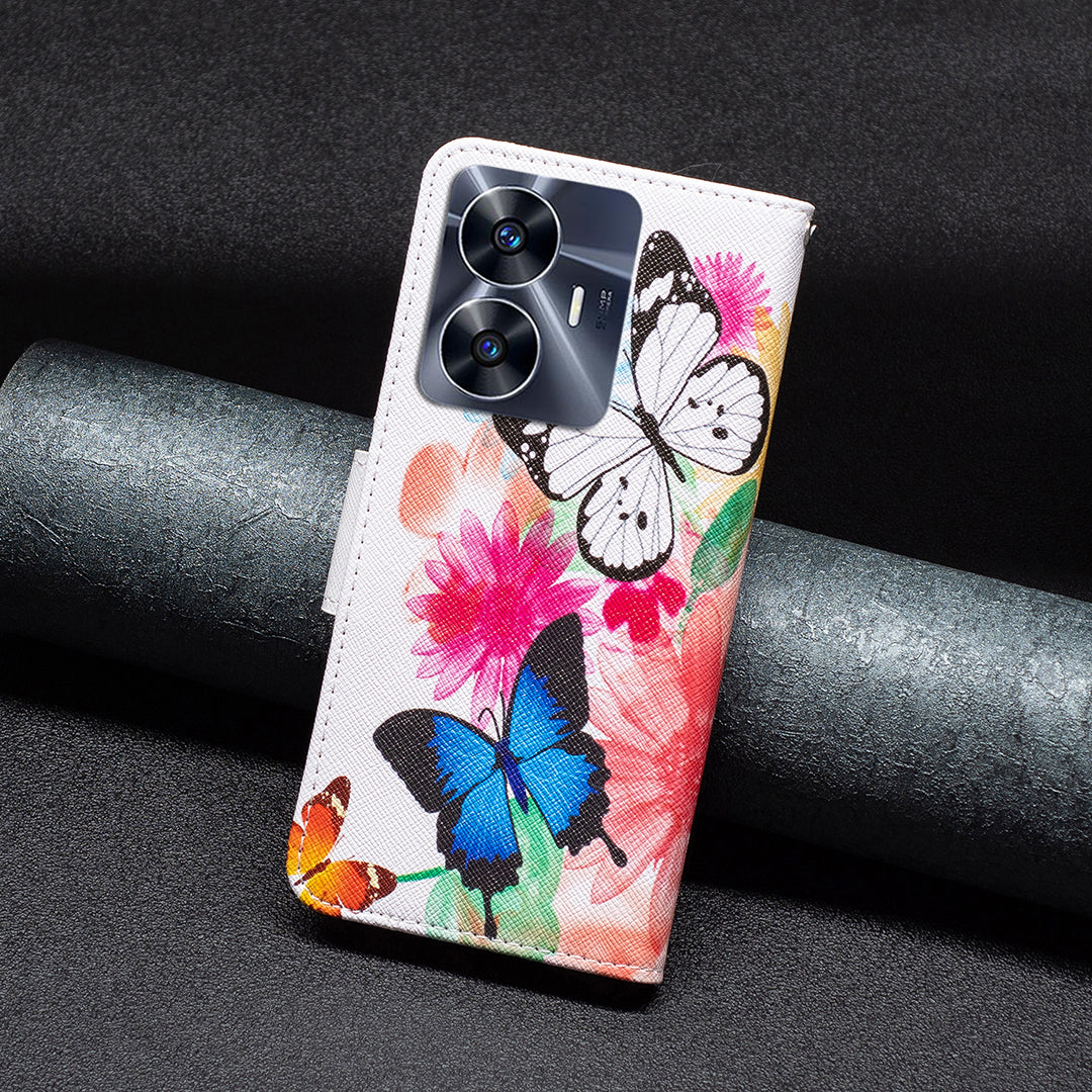 For Realme C55 Pattern Printing Phone Case Full Protection PU Leather Wallet Shell with Stand