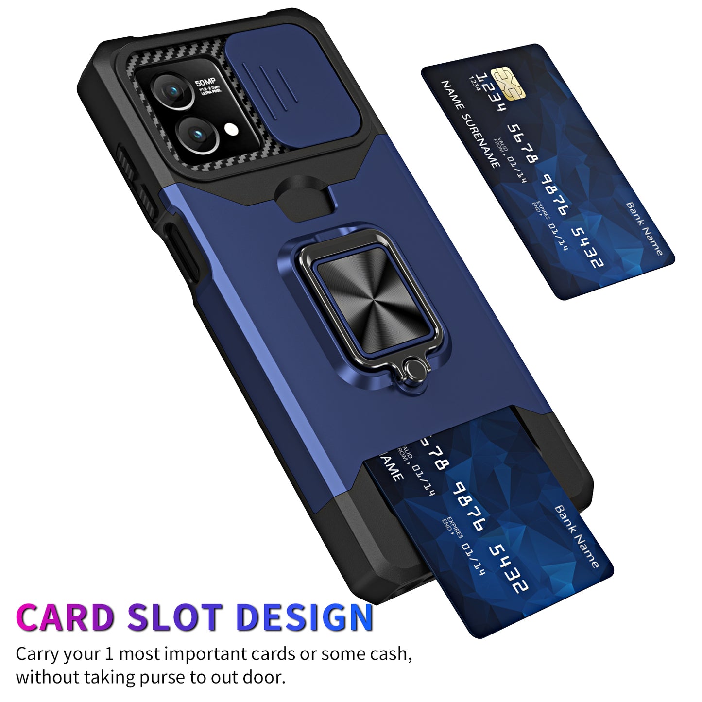 For Motorola Moto G Stylus 5G (2023) PC+TPU Shockproof Cover Card Holder Kickstand Phone Case with Slide Camera Lid