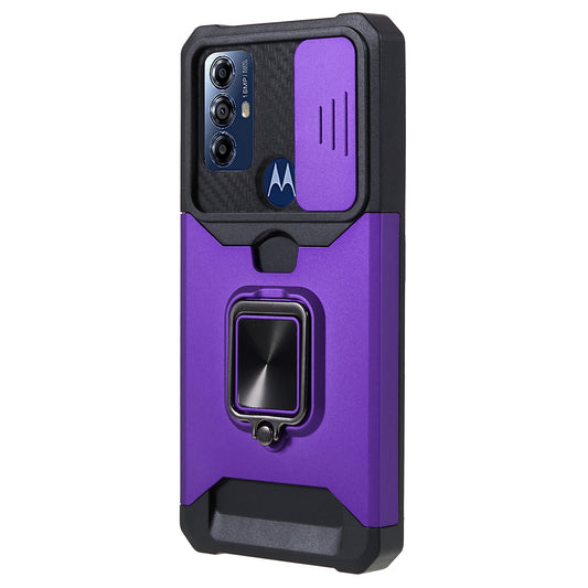 For Motorola Moto G Play (2023) 4G Kickstand Card Holder Phone Case Slide Lens Protection PC+TPU Phone Cover