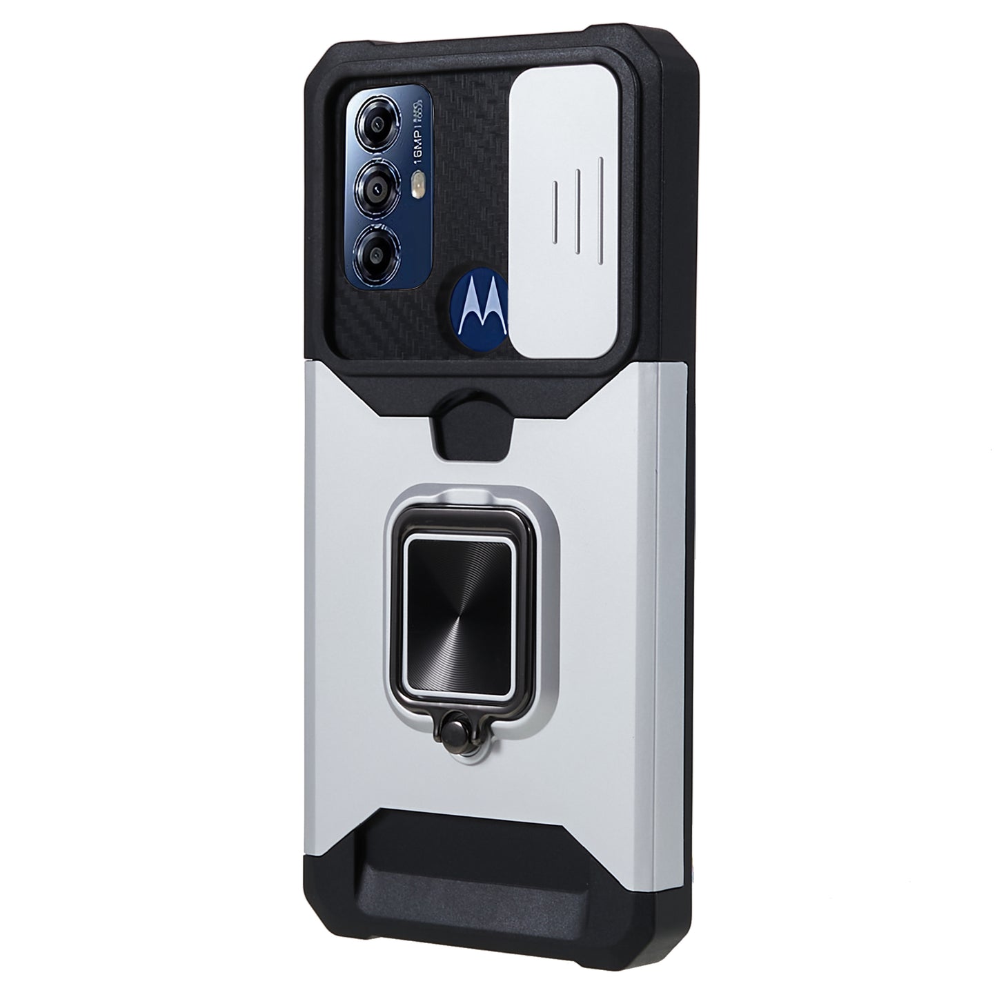 For Motorola Moto G Play (2023) 4G Kickstand Card Holder Phone Case Slide Lens Protection PC+TPU Phone Cover