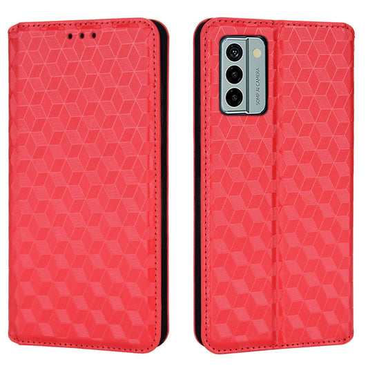 For Nokia G22 PU Leather Wallet Stand Phone Cover Rhombus Pattern Imprinted Phone Case