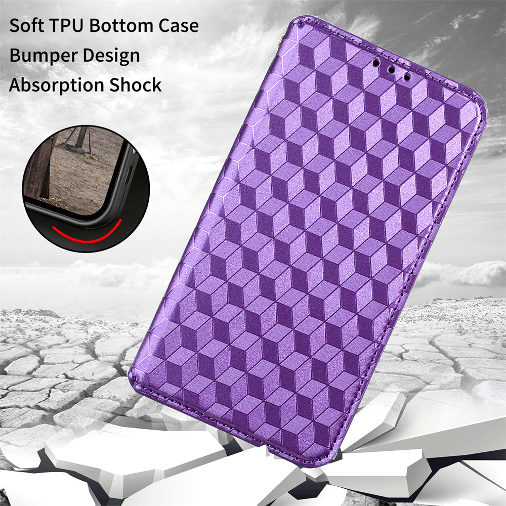 For Nokia G22 PU Leather Wallet Stand Phone Cover Rhombus Pattern Imprinted Phone Case