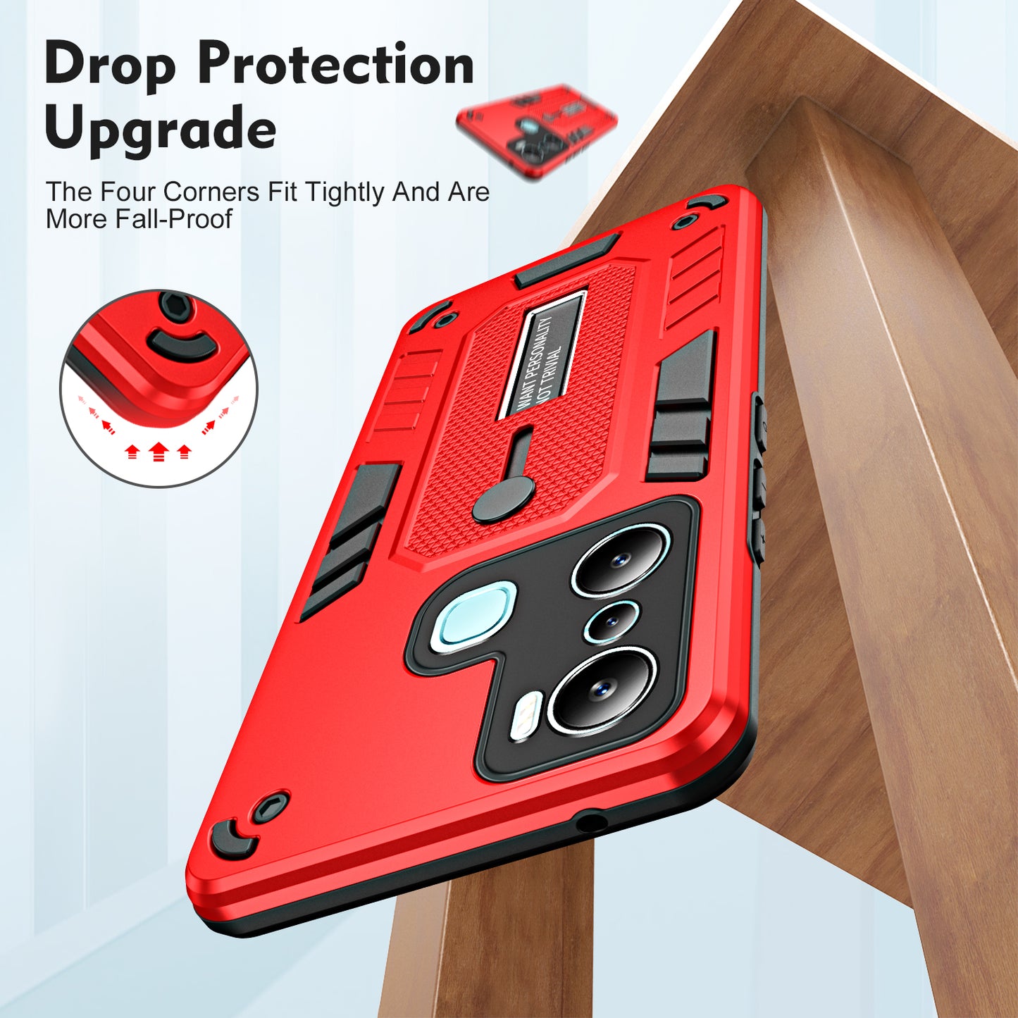 For Infinix Hot 20i 4G Kickstand Phone Case TPU+PC Protective Cover with Secure Silicone Ring Strap