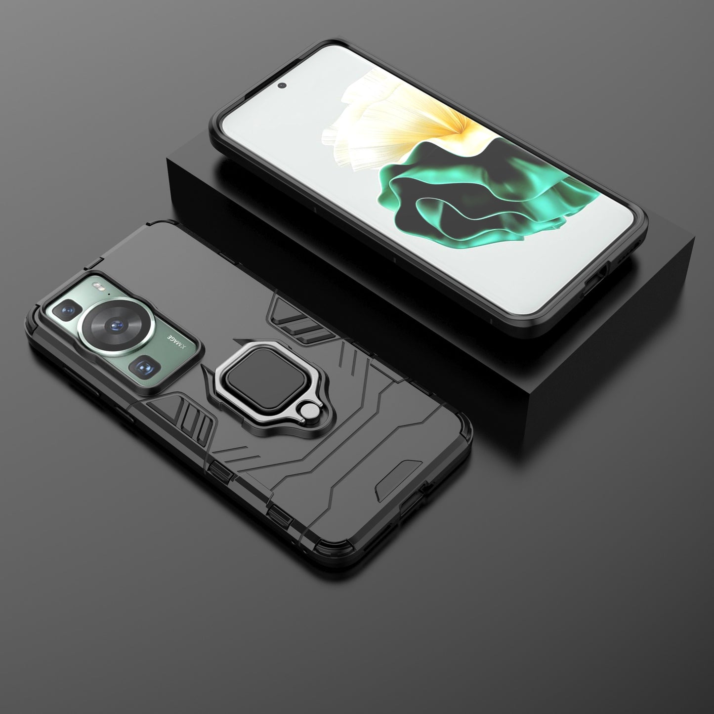 For Huawei P60/P60 Pro Phone Case TPU+PC Shockproof Cover with Ring Holder Kickstand