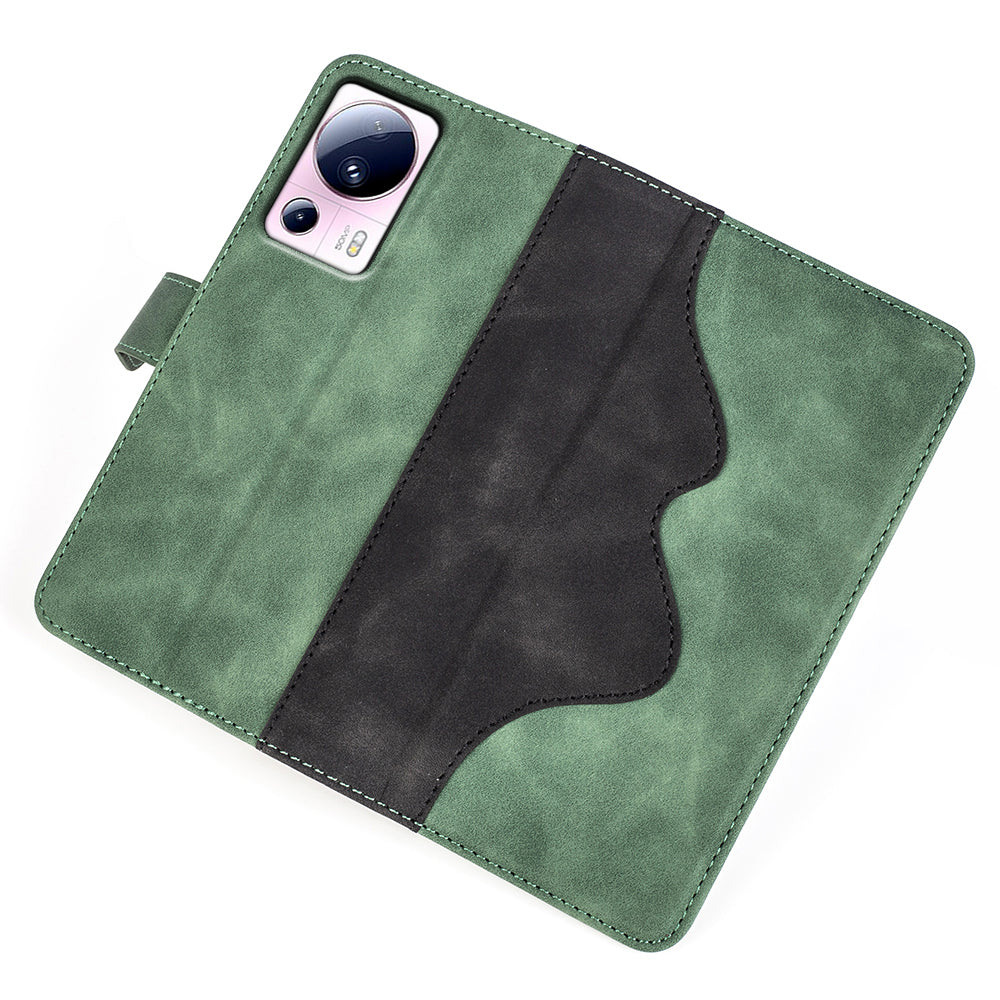 For Xiaomi 13 Lite / Civi 2 5G Dual Color Splicing Shockproof Cover Leather Wallet Stand Phone Case