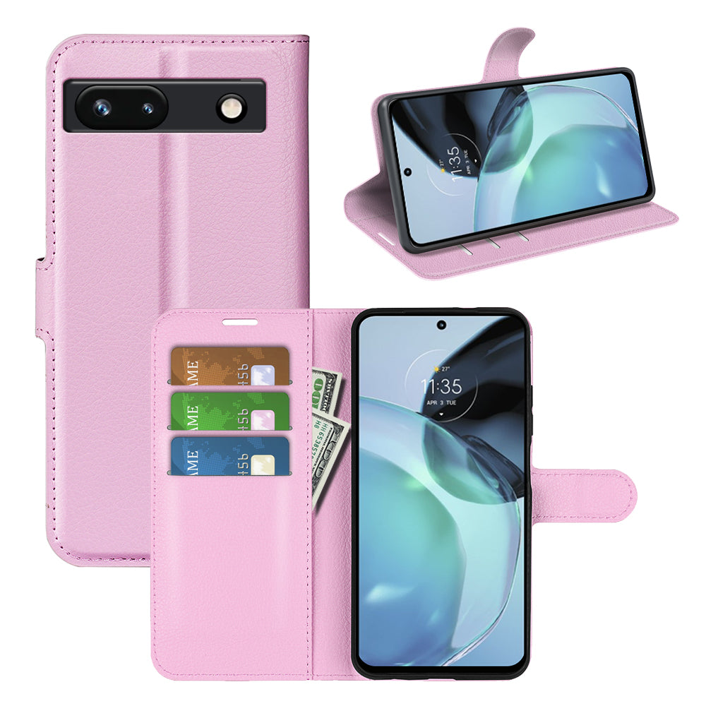 PU Leather Shell for Google Pixel 7a Drop-proof Litchi Texture Phone Case Wallet Stand Flip Cover