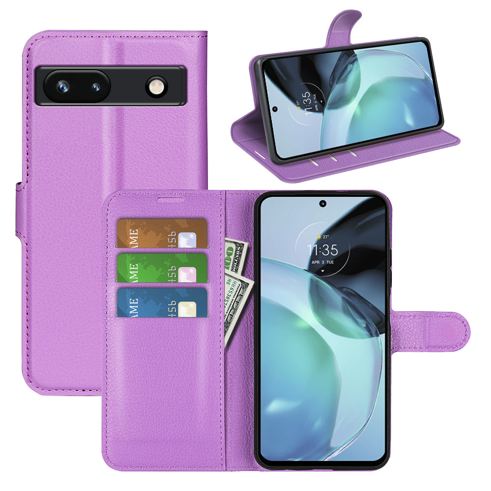 PU Leather Shell for Google Pixel 7a Drop-proof Litchi Texture Phone Case Wallet Stand Flip Cover