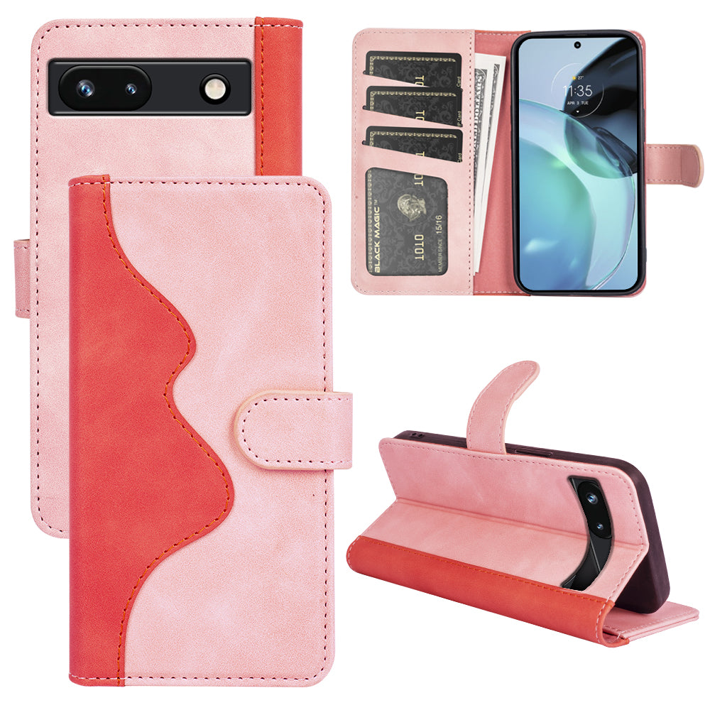 For Google Pixel 7a Leather Wallet Shockproof Phone Cover Dual Color Splicing Flip Stand Case
