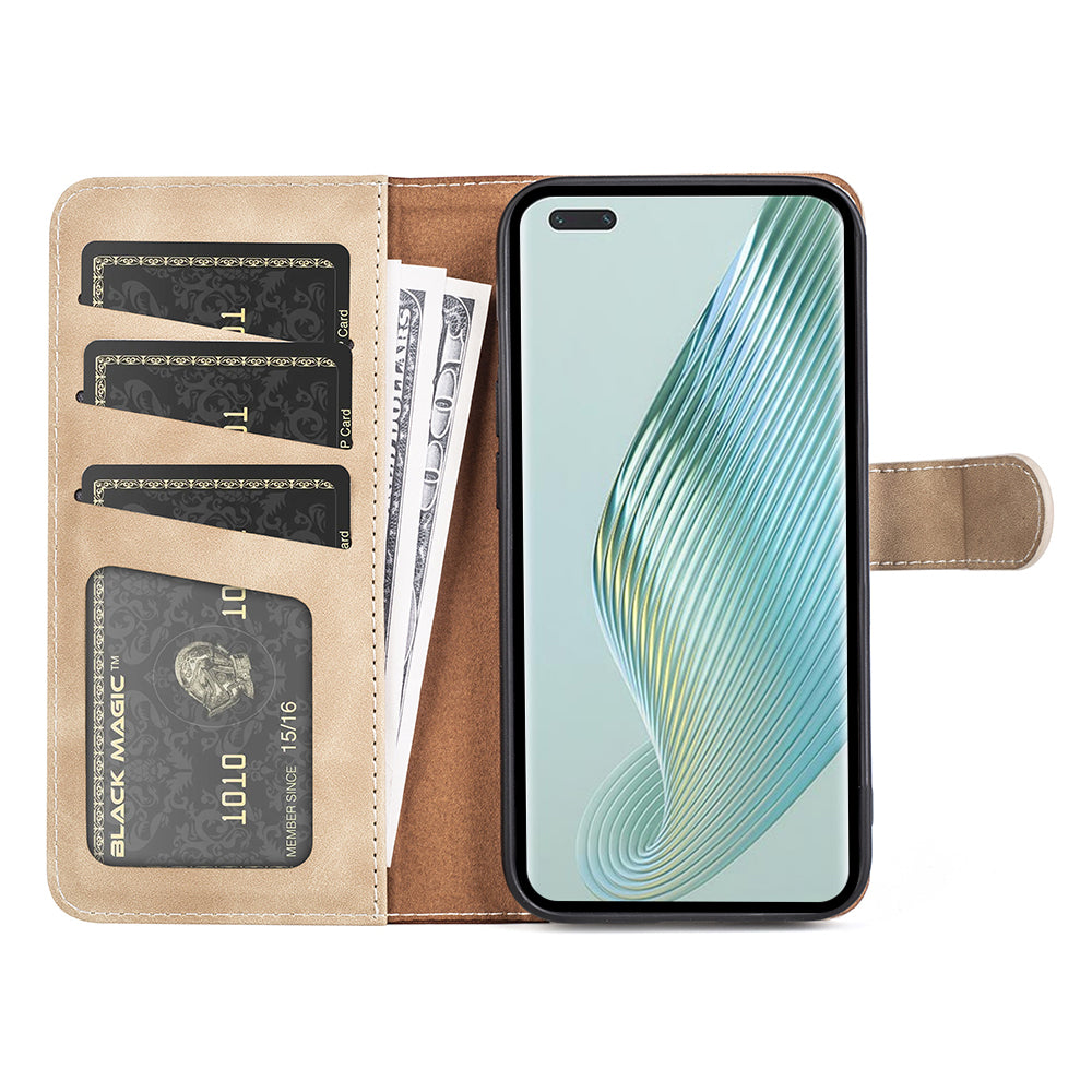 For Honor Magic5 Pro Leather Wallet Phone Cover Dual Color Splicing Shockproof Stand Mobile Case