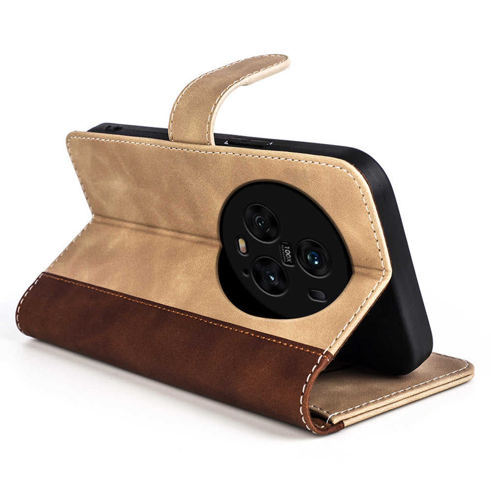 For Honor Magic5 Pro Leather Wallet Phone Cover Dual Color Splicing Shockproof Stand Mobile Case
