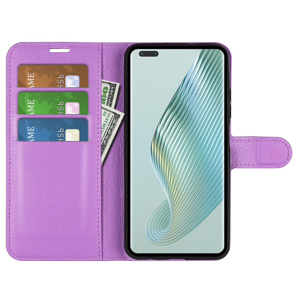 Wallet Stand Shell for Honor Magic5 Pro Litchi Texture PU Leather Phone Case Flip Cover