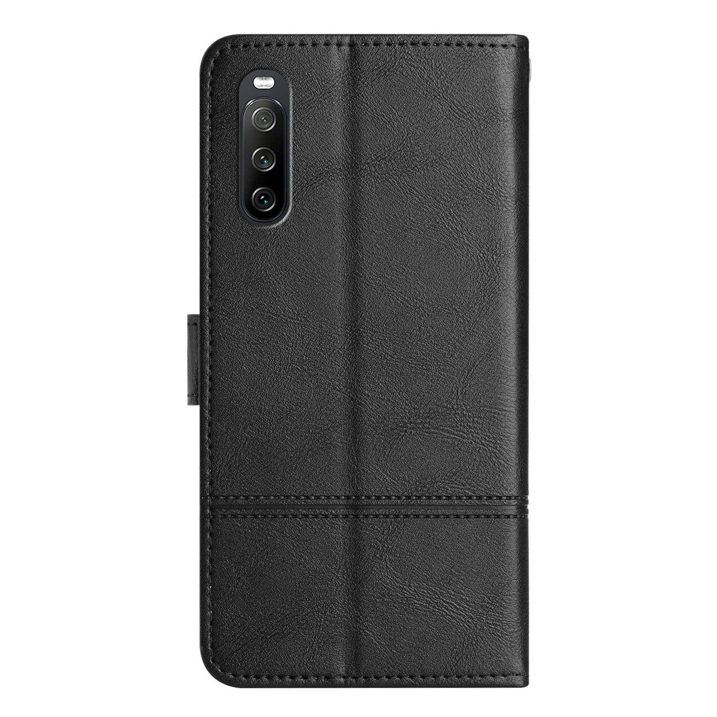 For Sony Xperia 10 V PU Leather Phone Case Line Imprinted Cowhide Texture Stand Cover with Wallet