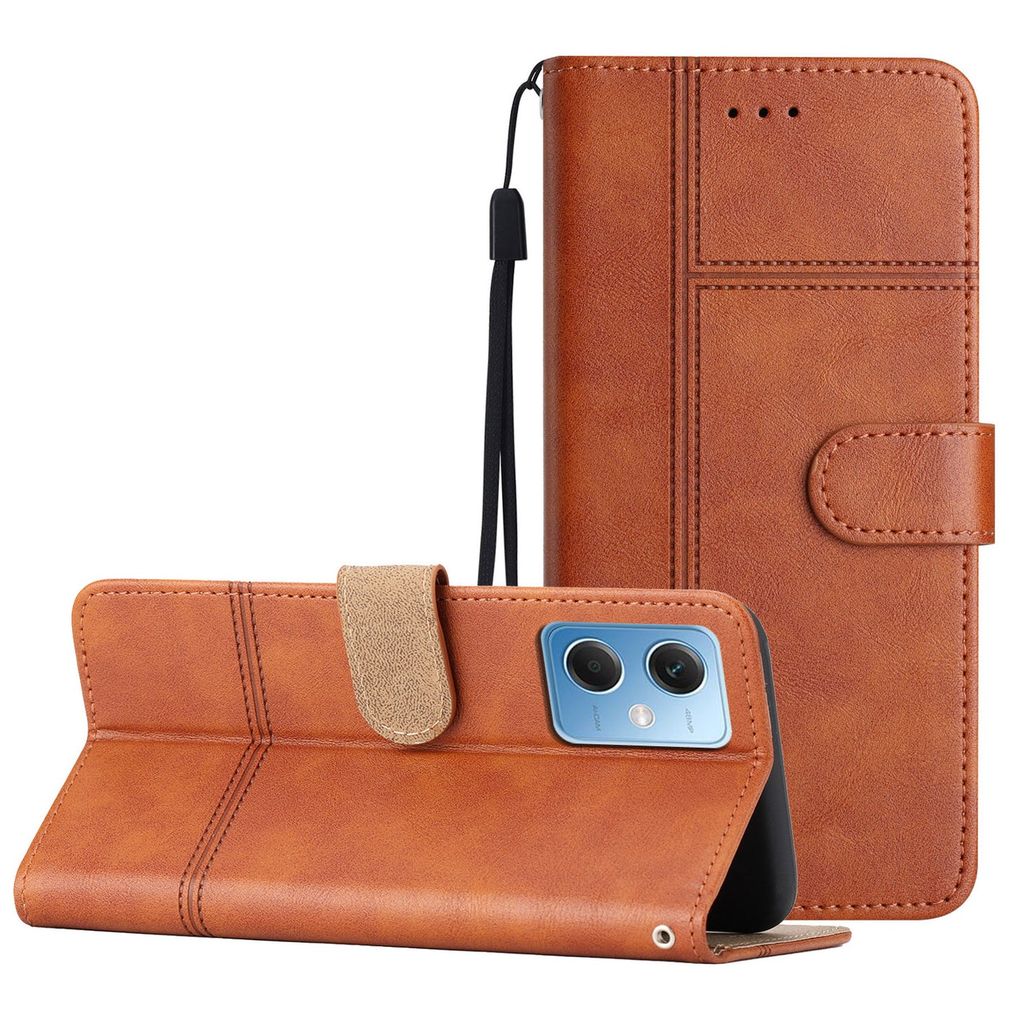 Leather Wallet Case for Xiaomi Redmi Note 12 5G (China) / (India) / (Global) / Poco X5 5G Line Imprinted Cowhide Texture Stand Phone Cover