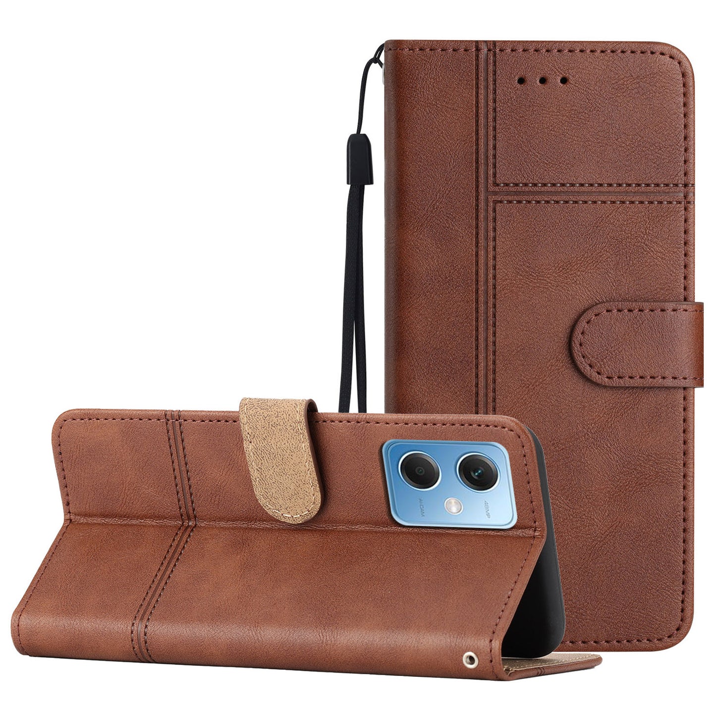 Leather Wallet Case for Xiaomi Redmi Note 12 5G (China) / (India) / (Global) / Poco X5 5G Line Imprinted Cowhide Texture Stand Phone Cover