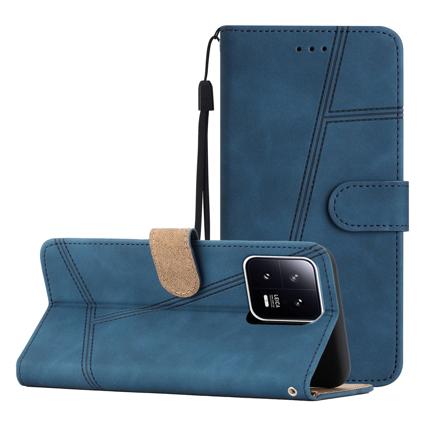 For Xiaomi 13 5G Anti-drop Imprinted Line Cover PU Leather Skin-touch Phone Shell with Wallet Stand