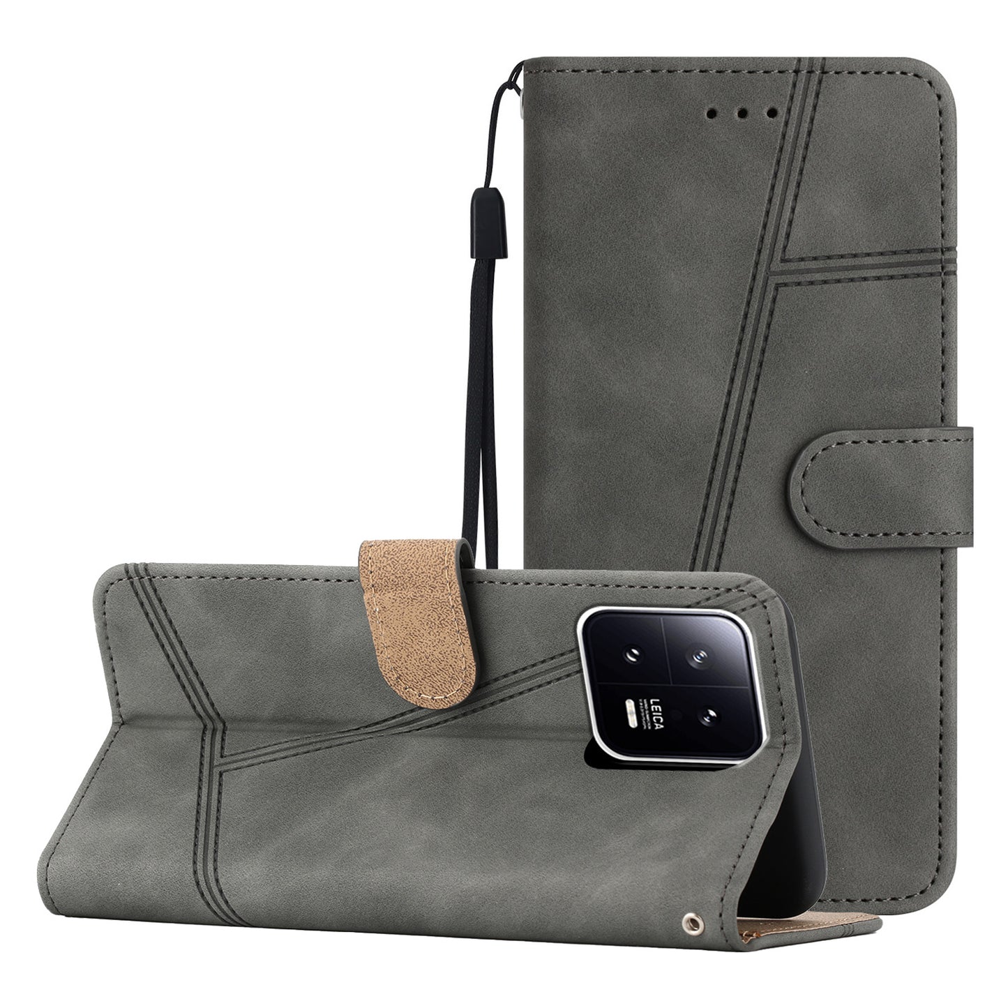 For Xiaomi 13 5G Anti-drop Imprinted Line Cover PU Leather Skin-touch Phone Shell with Wallet Stand