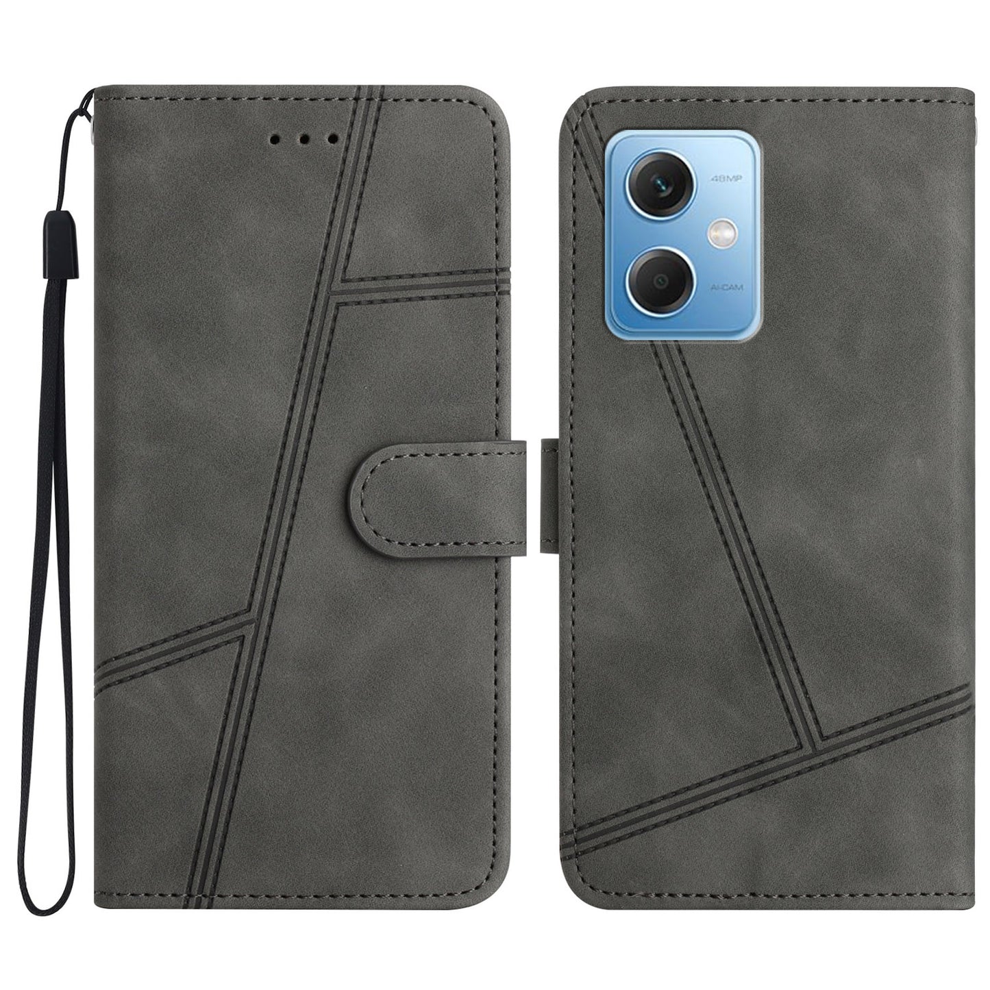For Xiaomi Redmi Note 12 5G (China) / (India) / (Global) / Poco X5 5G Imprinted Line Cover Skin-touch Leather Phone Shell Wallet Stand