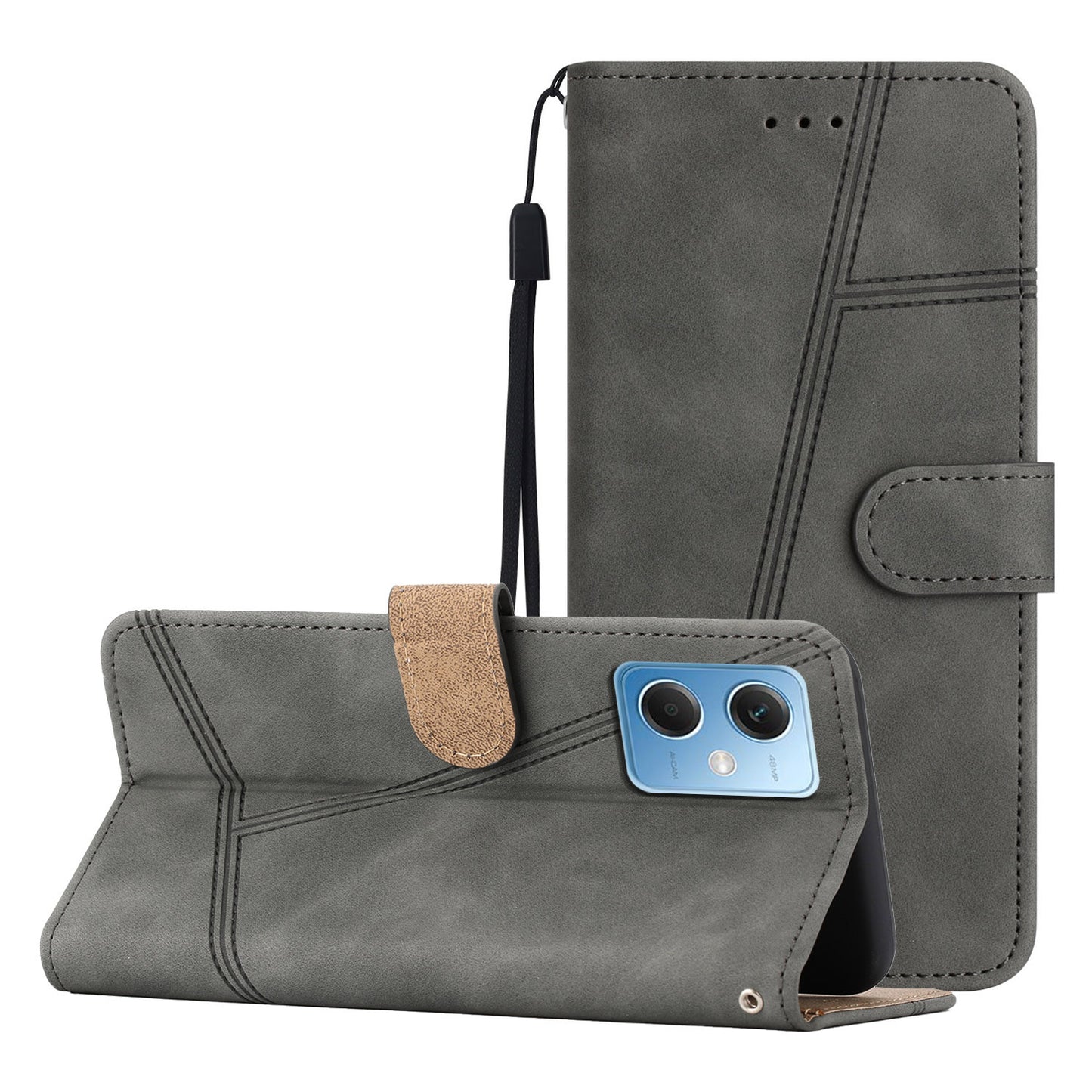 For Xiaomi Redmi Note 12 5G (China) / (India) / (Global) / Poco X5 5G Imprinted Line Cover Skin-touch Leather Phone Shell Wallet Stand