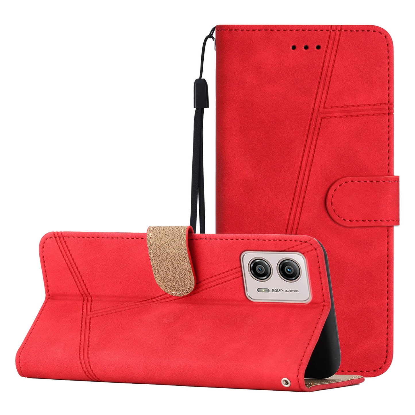 For Motorola Moto G73 5G Skin-touch Imprinted Line Cover with Wallet Stand PU Leather Phone Shell
