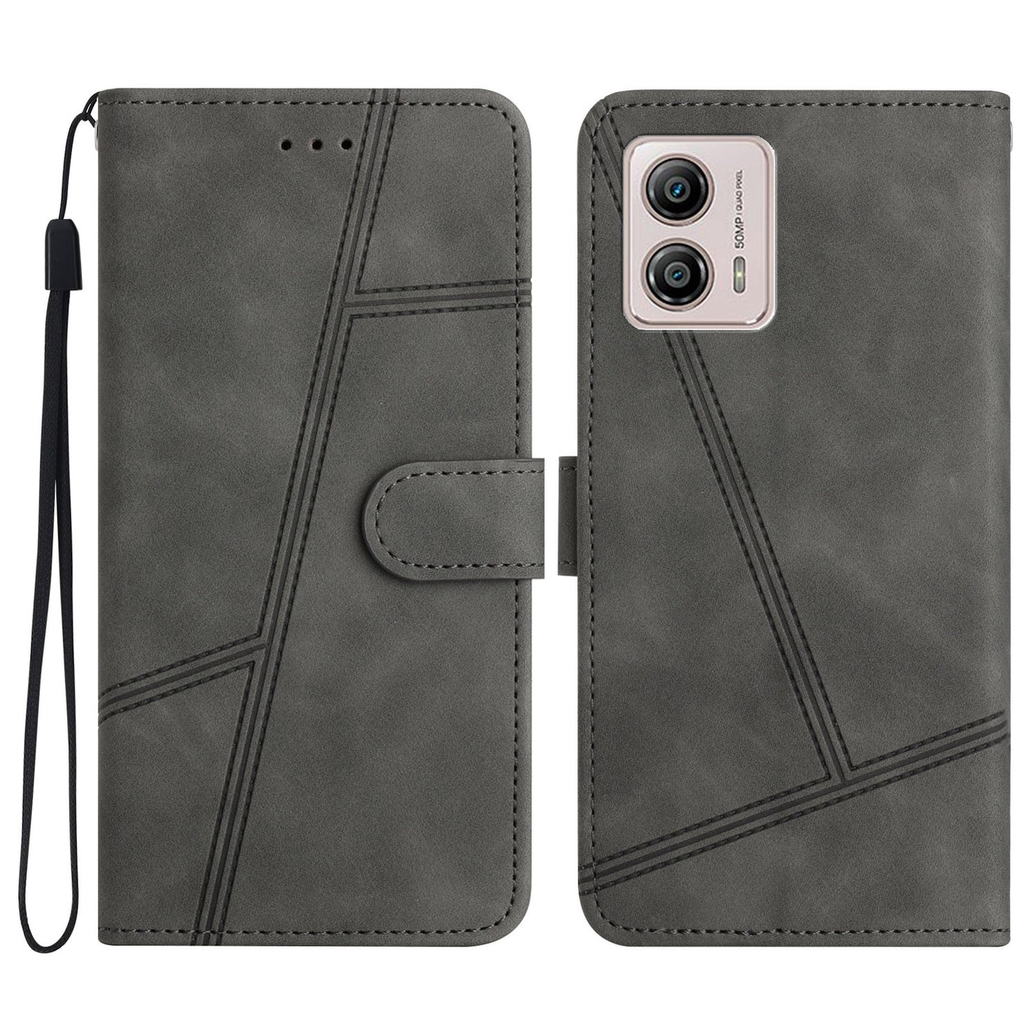 For Motorola Moto G73 5G Skin-touch Imprinted Line Cover with Wallet Stand PU Leather Phone Shell