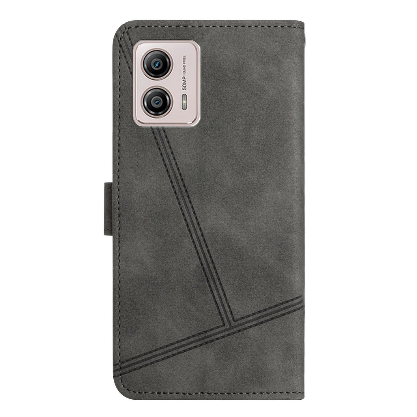 For Motorola Moto G73 5G Skin-touch Imprinted Line Cover with Wallet Stand PU Leather Phone Shell
