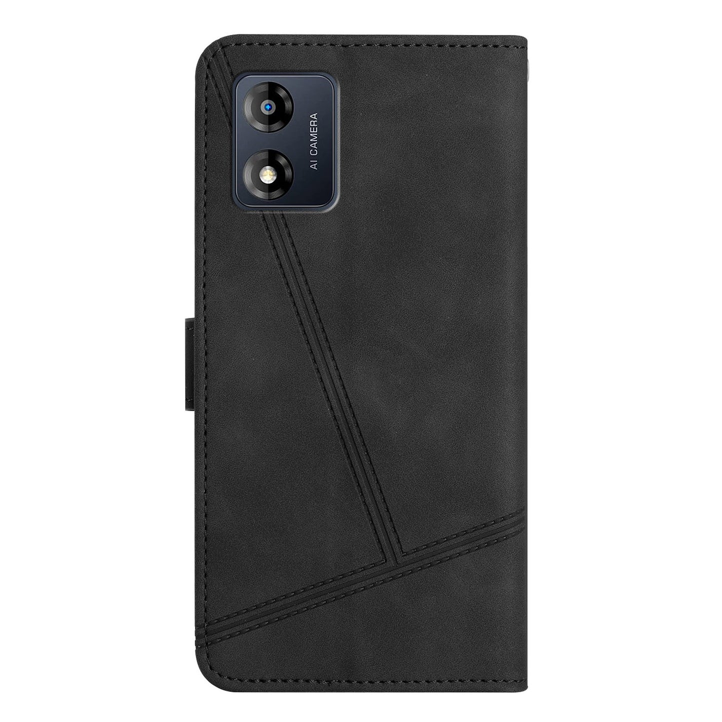 Phone Shell for Motorola Moto E13 4G Skin-touch PU Leather Imprinted Line Cover with Wallet Stand