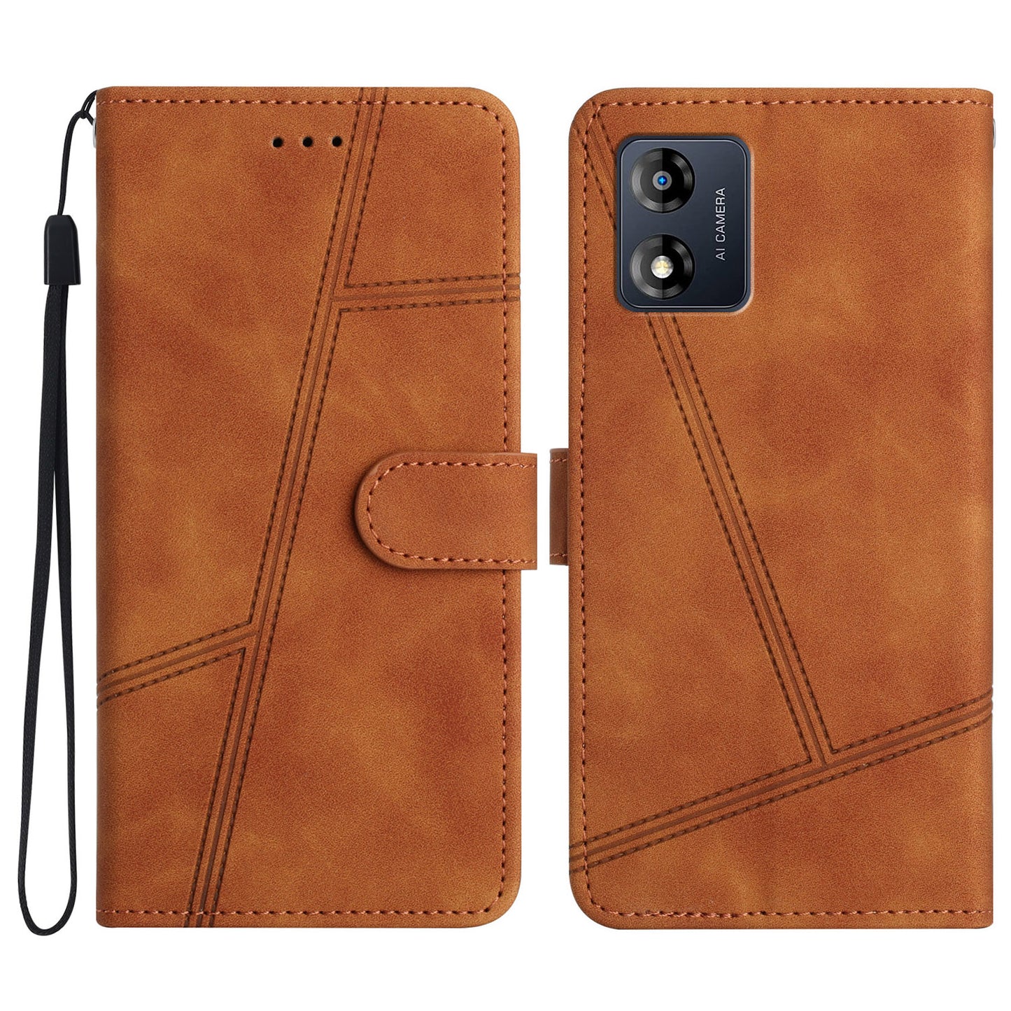 Phone Shell for Motorola Moto E13 4G Skin-touch PU Leather Imprinted Line Cover with Wallet Stand