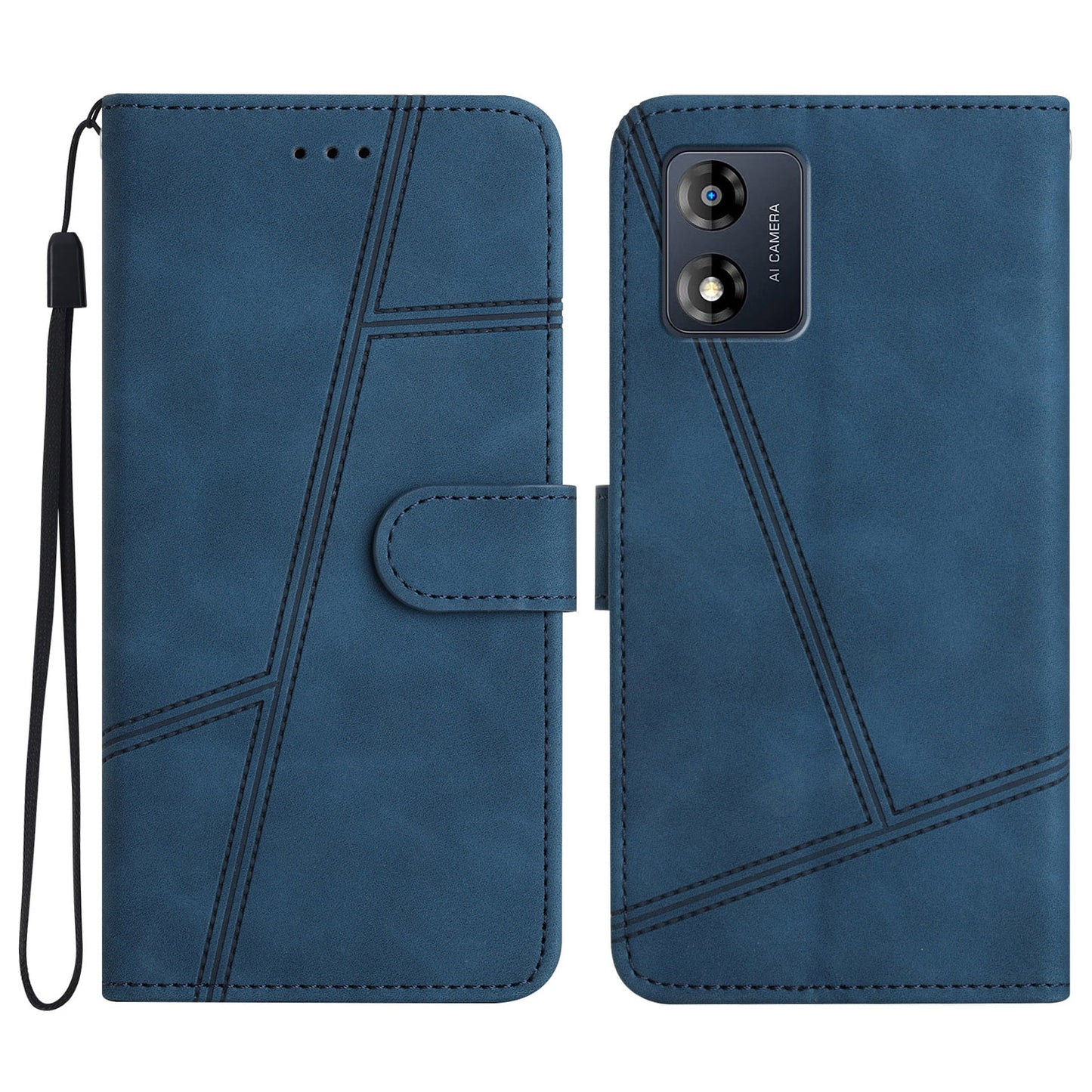 Phone Shell for Motorola Moto E13 4G Skin-touch PU Leather Imprinted Line Cover with Wallet Stand