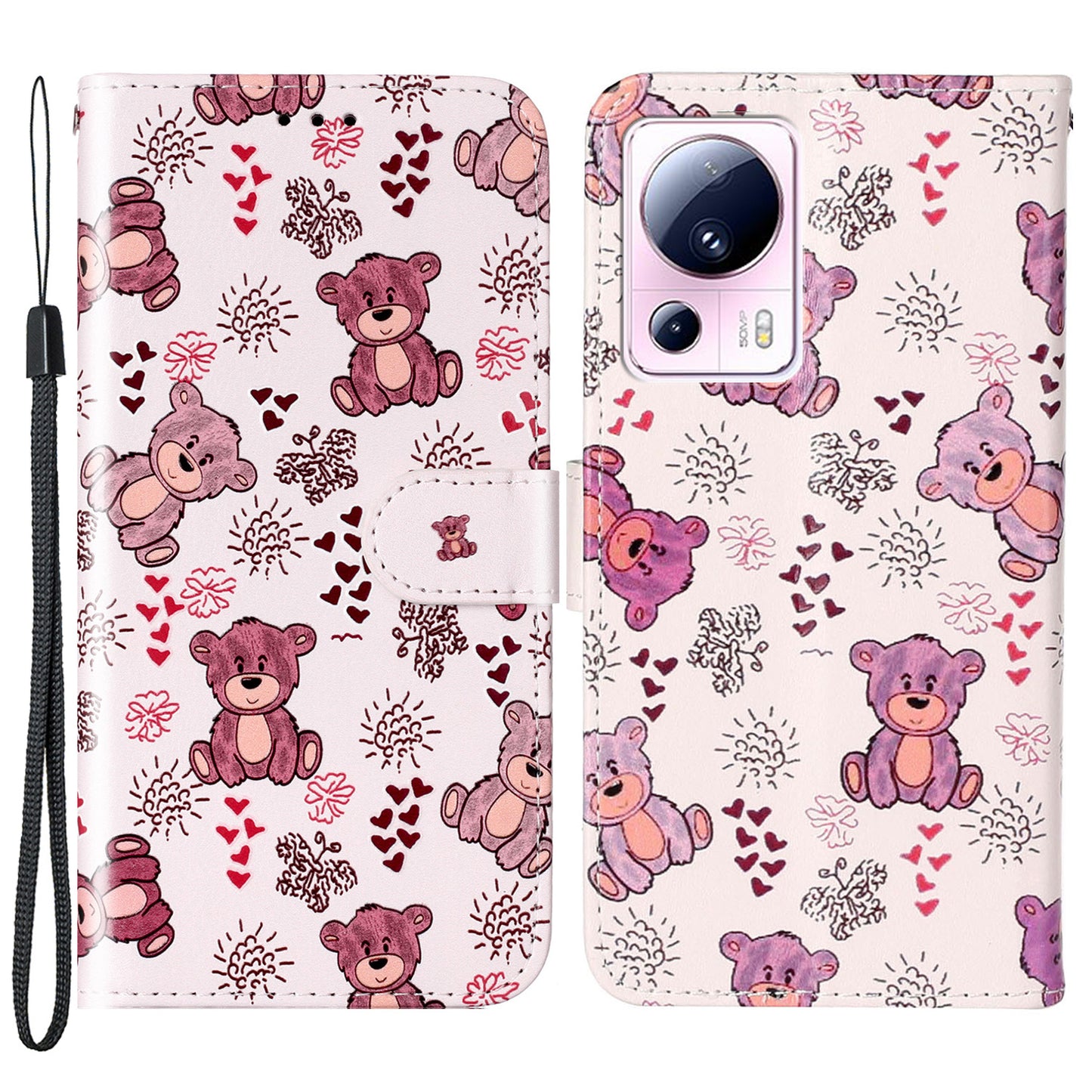 For Xiaomi 13 Lite / Civi 2 5G PU Leather Phone Case Pattern Printing Folding Stand Wallet Cover with Strap