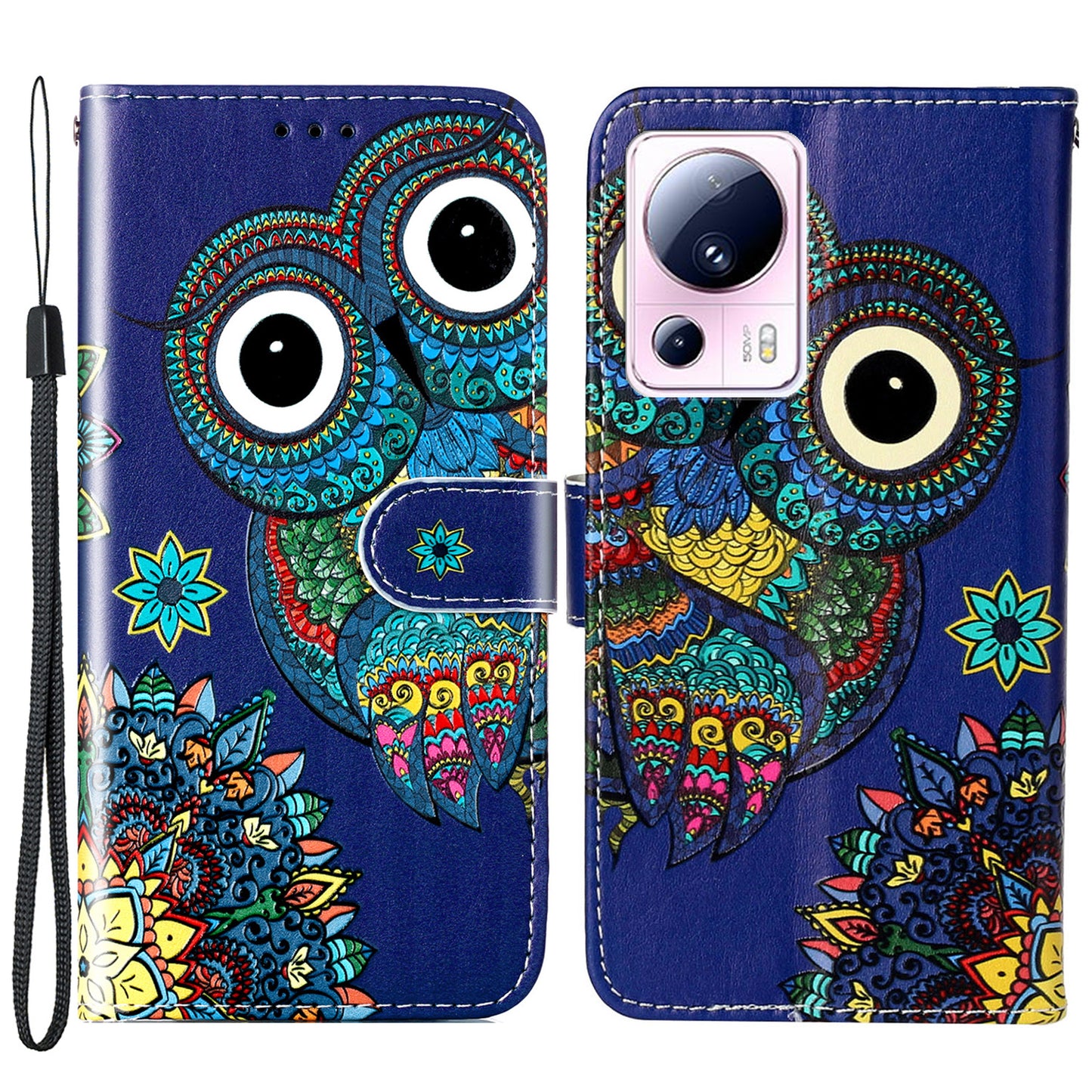 For Xiaomi 13 Lite / Civi 2 5G PU Leather Phone Case Pattern Printing Folding Stand Wallet Cover with Strap
