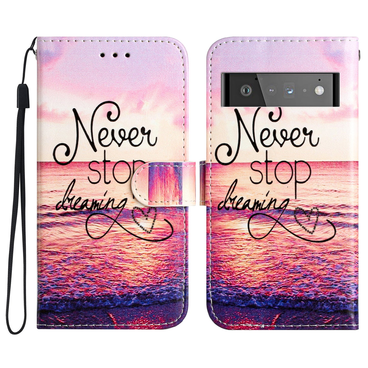 For Google Pixel 6 Pro 5G Wallet Phone Case Pattern Printing PU Leather Stand Flip Cover with Strap