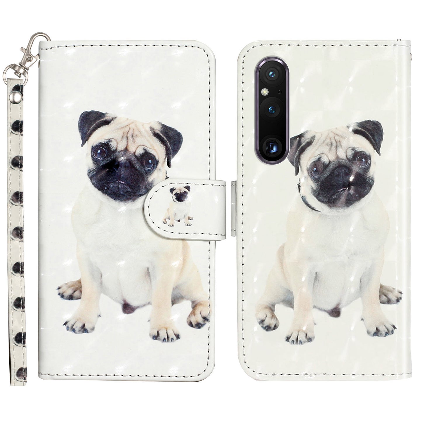 For Sony Xperia 1 V Shockproof PU Leather Wallet Case Folding Stand 3D Pattern Printing Phone Cover with Strap