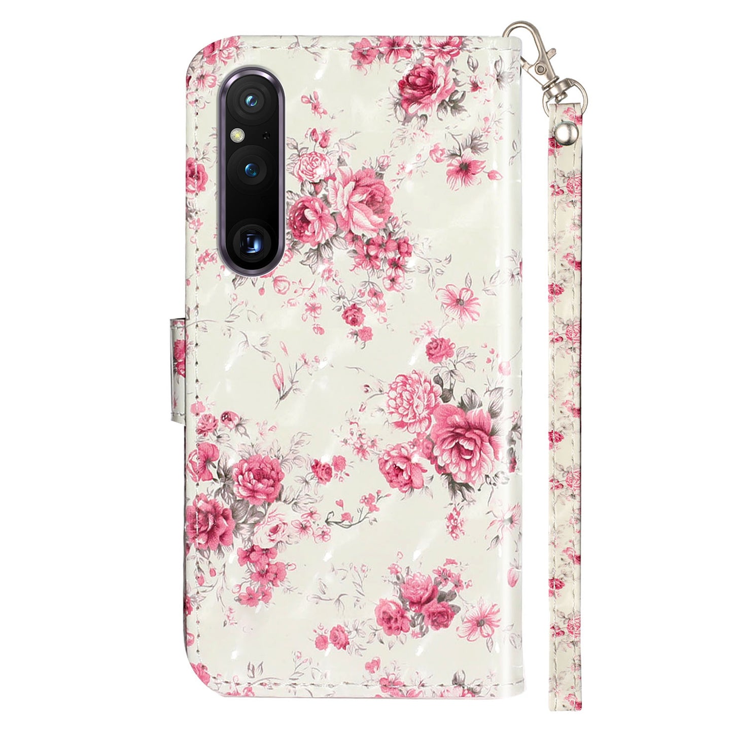 For Sony Xperia 1 V Shockproof PU Leather Wallet Case Folding Stand 3D Pattern Printing Phone Cover with Strap