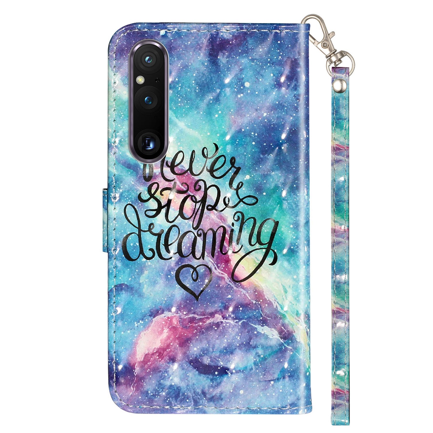 For Sony Xperia 1 V Shockproof PU Leather Wallet Case Folding Stand 3D Pattern Printing Phone Cover with Strap
