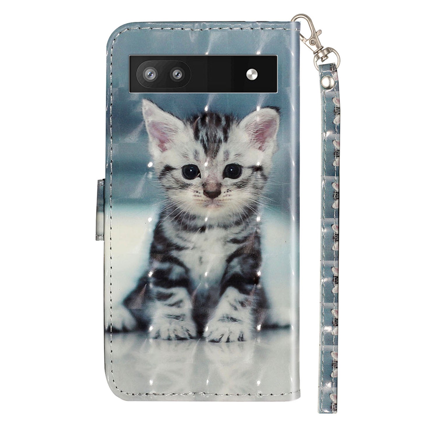 For Google Pixel 7a PU Leather 3D Pattern Printing Phone Case Stand Wallet Flip Cover with Strap