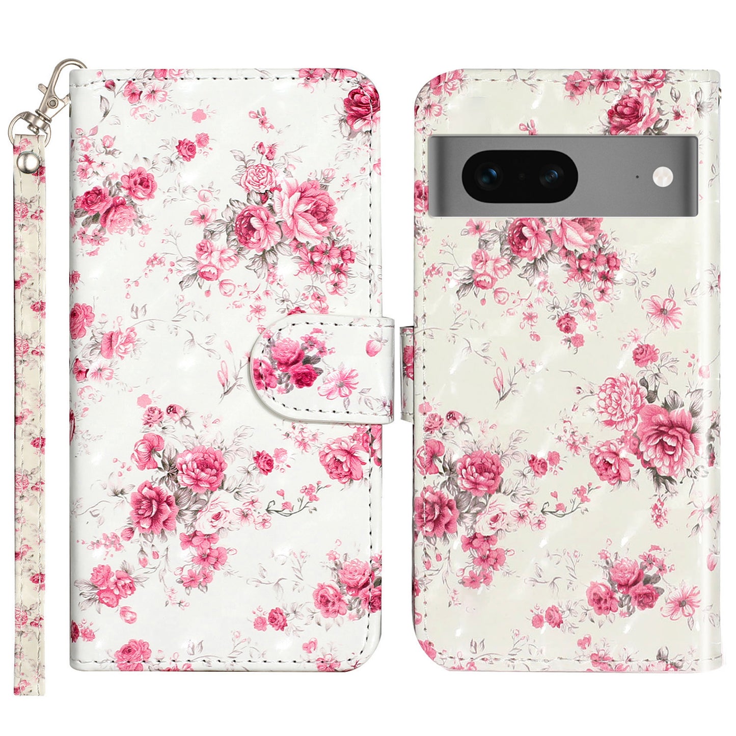 For Google Pixel 7 5G PU Leather Flip Wallet Case 3D Pattern Printing Stand Phone Cover with Strap
