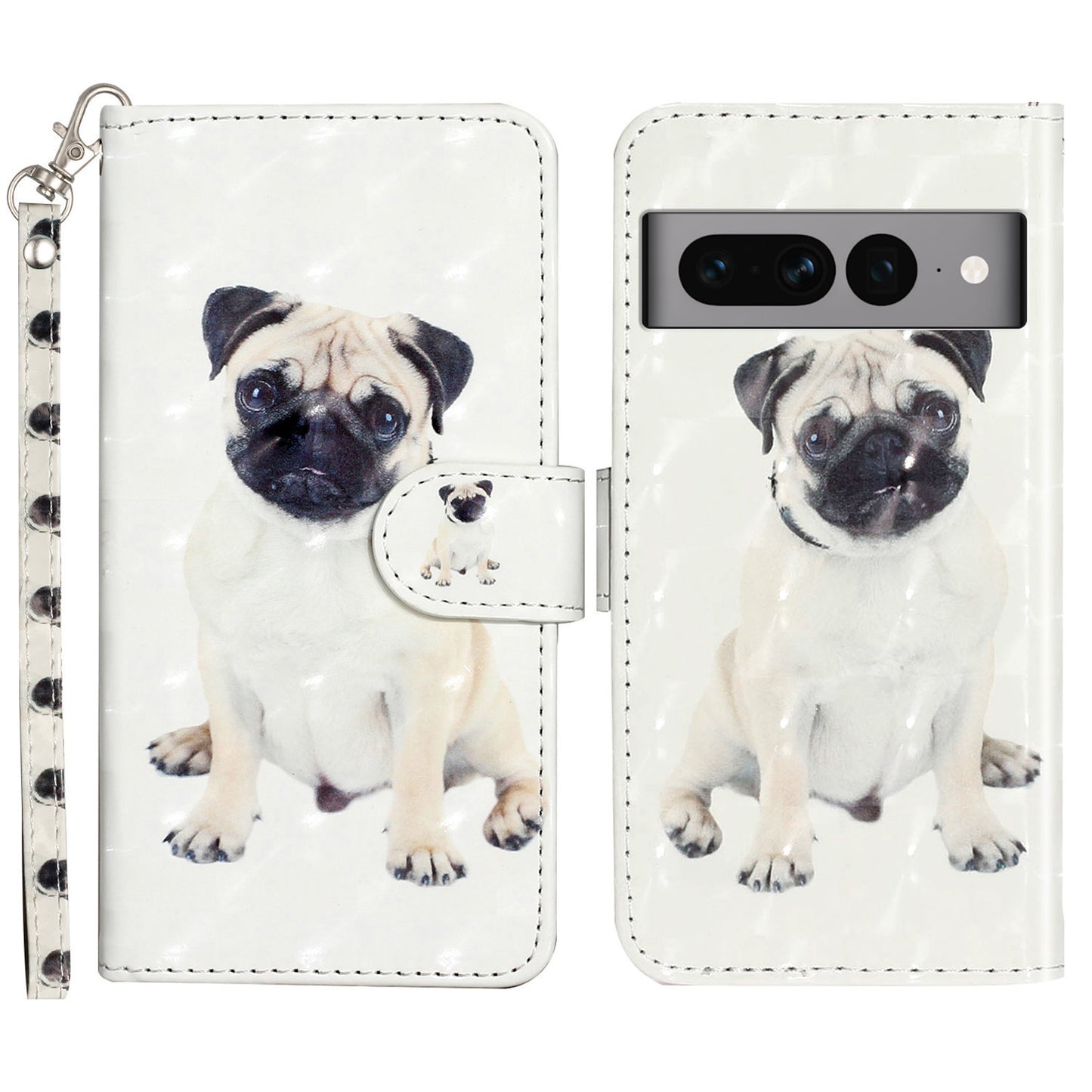For Google Pixel 7 Pro 5G Flip Stand Phone Case 3D Pattern Printing PU Leather Wallet Phone Folio Cover with Strap