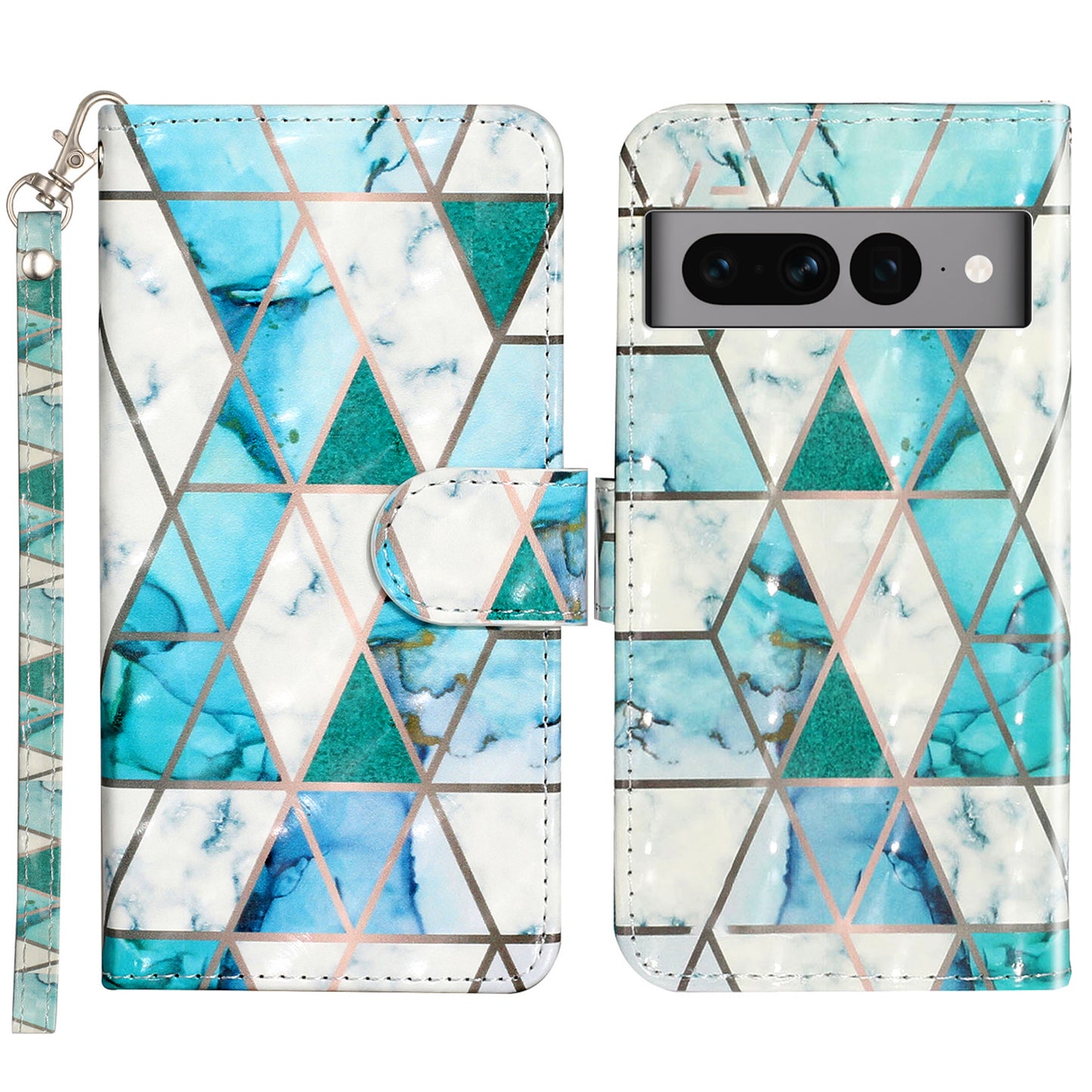 For Google Pixel 7 Pro 5G Flip Stand Phone Case 3D Pattern Printing PU Leather Wallet Phone Folio Cover with Strap
